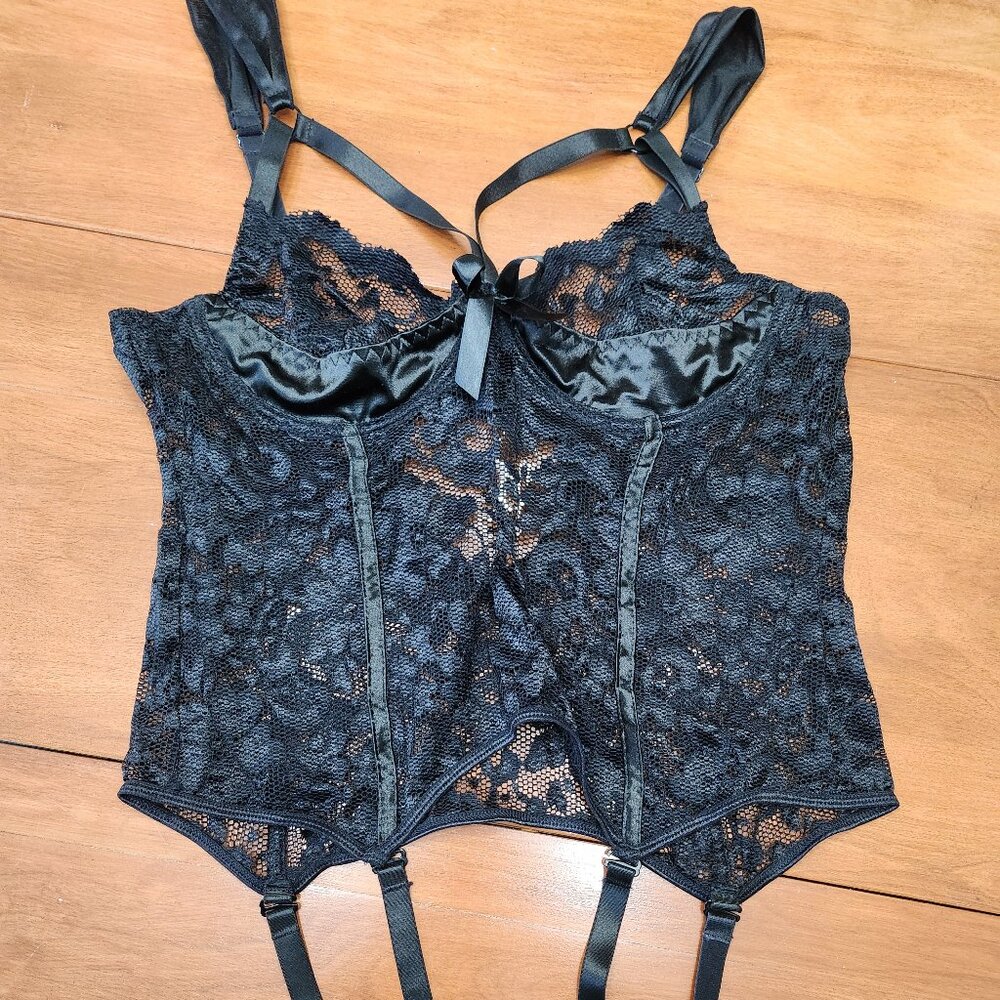 Black lace bustier with garters